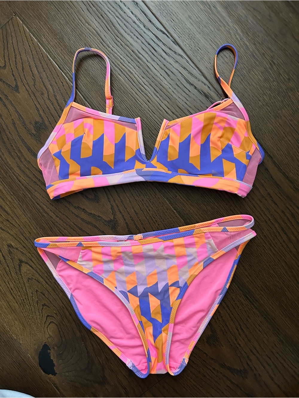 aerie Pink Orange Purple Geometric Bikini Set